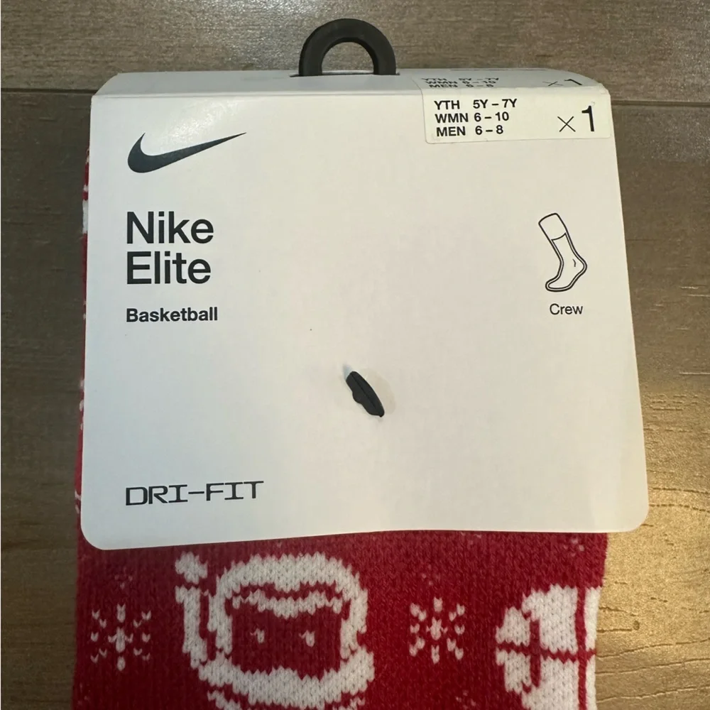 Nike Red Crew Socks with Gold Swoosh and Holiday Knit